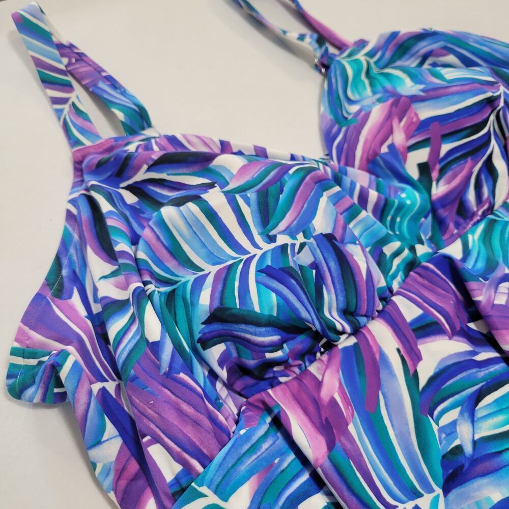 Swim Solutions Tummy-Control Faux-Tankini One-Piece Swimsuit Modest NWT Size 24W - Picture 5 of 13